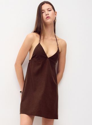 Twik Womens Beaded strap halter minidress