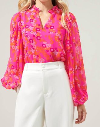 Sugarlips Punch Of Poppy Split Neck Blouse In Red