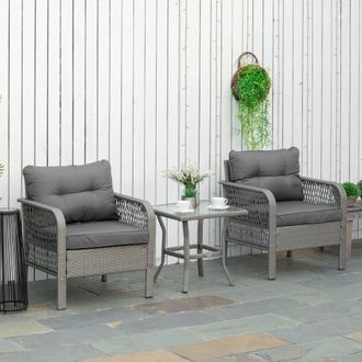 OUTSUNNY 3 Pieces Patio Rattan Wicker Bistro Set Conversation Furniture Set Grey