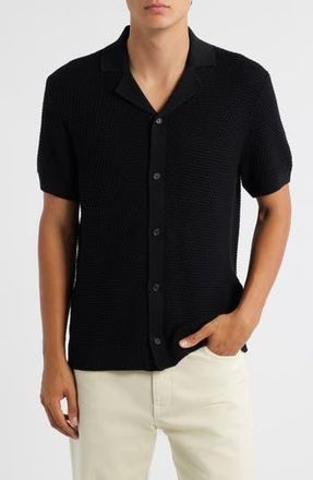 BOSS Iconico Textured Knit Camp Shirt in Black at Nordstrom Rack, Size X-Large