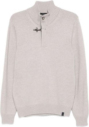 Fay Classic Gray Knit Sweater With Ribbed Collar
