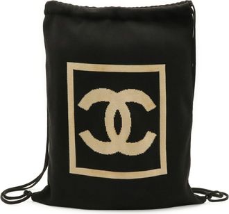 Chanel Sport Beige Black Cotton Backpack (Pre-Owned)