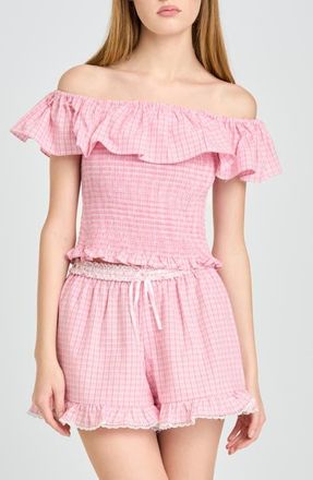 Wayf Delilah Shirred Off the Shoulder Top in Pink at Nordstrom, Size X-Small