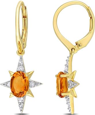 Amour 1 3/4 CT TGW Madeira Citrine and White Topaz Sar Drop Leverback Earrings In Yellow Plated Sterling Silver