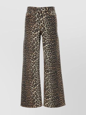 Ganni wide-leg animal print high-rise jeans with belt loops