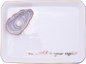 Two's Company Oyster Icon Trinket Tray With Saying In Gift Box