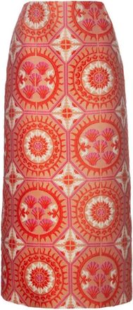 La DoubleJ Sun Jacquard Kokerrok - Dames - Midirokken - Oranje - L - Rokken