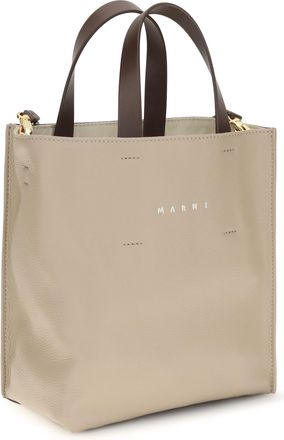 Marni Womens Museo Mini Handbag Moon Stone-Dark Burgundy-Coffee Calf Leather Bos Taurus Handbags Stone/dark Burgundy/coffee Hand Bags