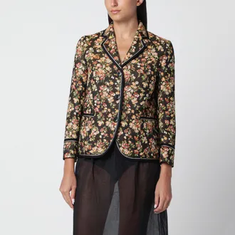 Dries Van Noten Blazer marrone in tessuto gobelin con motivo floreale