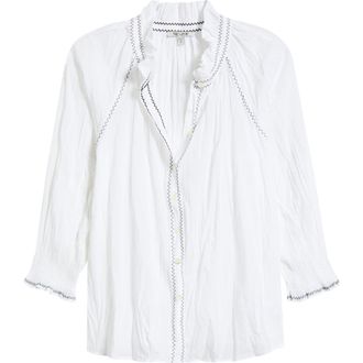 Nic+Zoe Zigzag Stitch Crinkle Cotton Button-Up Shirt in Paper White at Nordstrom, Size Xx-Large