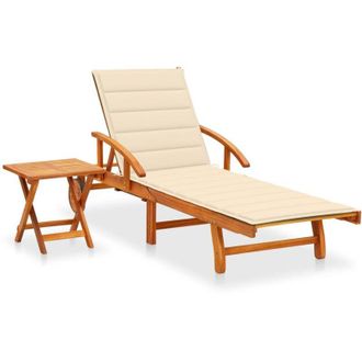 vidaXL Tumbona De Jard&iacute;n Con Mesa Y Coj&iacute;n Madera Maciza De Acacia Vidaxl