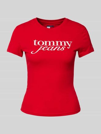 Tommy Jeans Slim Fit T-Shirt aus reiner Baumwolle mit Logo-Print in Rot, Gr&ouml;&szlig;e XS