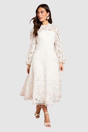 Coast Lace Panel Long Sleeve Midi Dress in Ivory at Nordstrom, Size 12