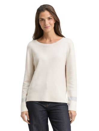 Tom Tailor Strickpullover TOM TAILOR, Damen, Gr. XXL, mini argyle on beige melange, Strick, Obermaterial: 85% Viskose, 15% Polyamid, Jacquardmuster, bedruckt, lo