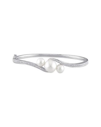 Rina Limor Silver 0.84 Ct. Tw. White Sapphire 6-6.5Mm & 9-9.5Mm Pearl Bangle
