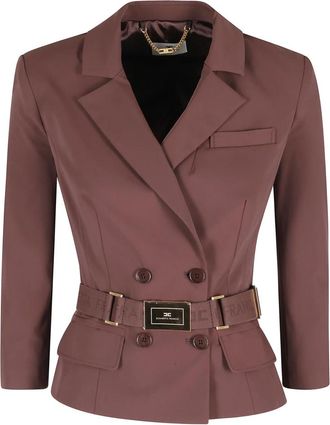 Elisabetta Franchi Blazer met riem - Dames - Blazers - Bruin - XL - Leer - Jassen