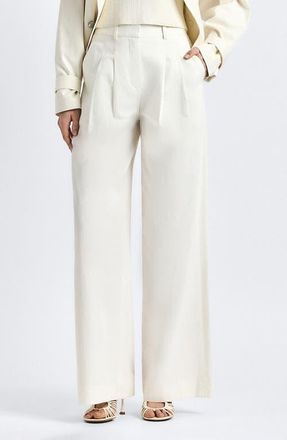 Derek Lam Juliana Pleated Wide Leg Twill Pants in Soft White at Nordstrom, Size 00