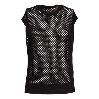 Dondup Round-neck Knitwear, female, Black, Size: M Open-work Knit Vest