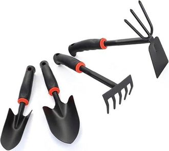 No Brand Juego De Herramientas De Jardiner&iacute;a De Cuatro Piezas - Acero Inoxidable - Mango De Goma - Para Cavar Y Plantar - Incluye Rastrillo Y Azada - F&aacute;cil De 