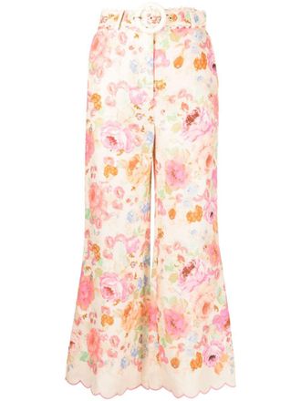 Zimmermann Pantaloni Raie svasati a fiori - Rosa