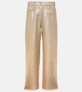 Max Mara High-rise cropped linen wide-leg pants