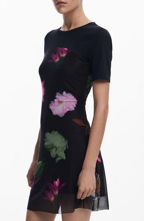 Desigual Floral Print Knit Minidress in Black at Nordstrom Rack, Size Small