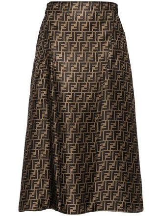 Fendi Gonna midi con motivo FF - Marrone