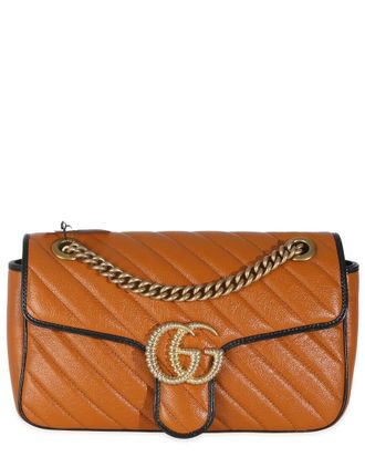 Gucci Brown Matelasse Leather Small Torchon Gg Marmont Shoulder Bag (Authentic Pre-Loved)