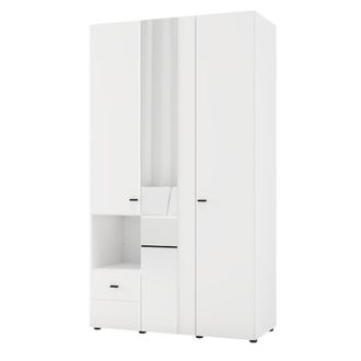 Dmora Armario 3 Puertas Patzcu, Ropero Para Dormitorio Con Caj&oacute;n, 5 Estantes, 117x52 Cm Blanco Mate