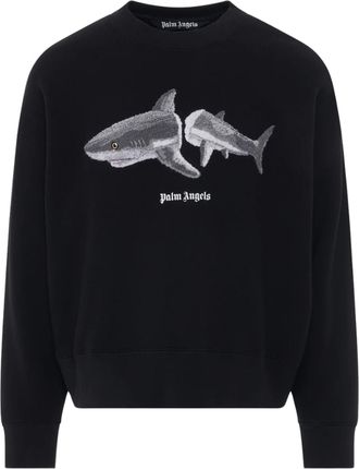 Palm Angels Mens Broken Shark Logo Sweatshirt in Black Cotton - Size Large