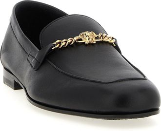 Versace Mens Black Calfskin Slip-On Loafers