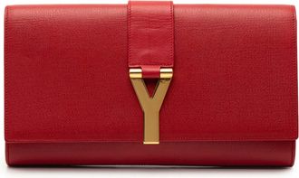 Saint Laurent Tweedekans Textured Leren Chyc Ligne Clutch