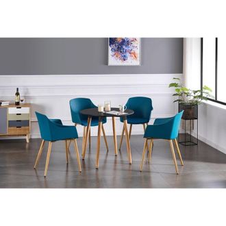 Life Interiors Life Interiors - Juego De Comedor Halo Round Eden: Una Mesa De Comedor De Madera Negra Y Un Juego De 4 Sillas De Comedor De Madera Gris - Comedor Coci