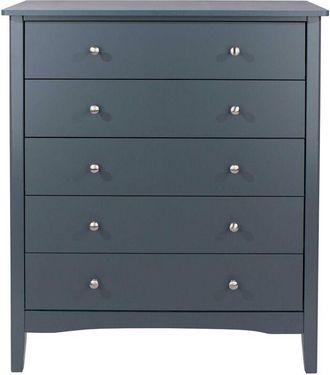 Home Source Industries Chest of Drawers 5 Drawer Bedroom Storage Metal Handles Runners Midnight Blue