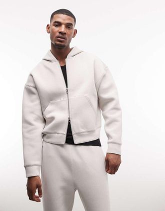 Weekday Felpa con cappuccio oversize in tessuto scuba bianco sporco con zip in coordinato