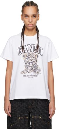 GANNI Tシャツ Tiger ホワイト Ganni Tiger Cotton T-Shirt - T-Shirts - Free Shipping