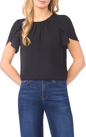 CeCe by Cynthia Steffe Shirred Tulip Sleeve Top in Rich Black at Nordstrom, Size Medium