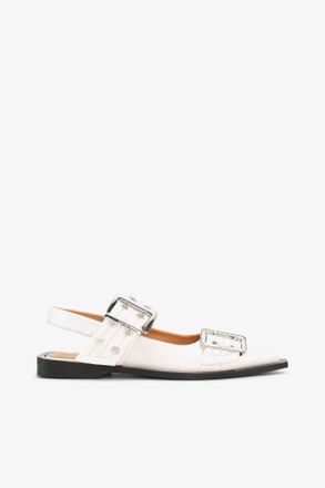 Ganni Feminine Buckle Ballerinas in Ivory - Size 10 White