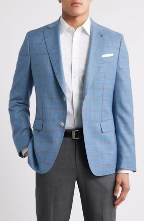 BOSS Hutson Plaid Virgin Wool Sport Coat in Open Blue at Nordstrom, Size 36 Regular