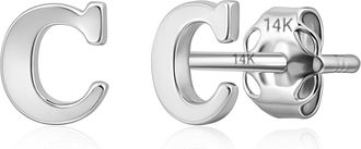 MAX + STONE 14k Yellow or White Gold Small Script Initial Letter Stud Earrings