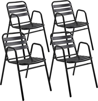 Oviala Juego de 4 sillones de jard&iacute;n de aluminio negro