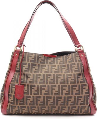 Fendi Bordeaux Brown Canvas Leather Handbag Tote Bag (Pre-Owned)