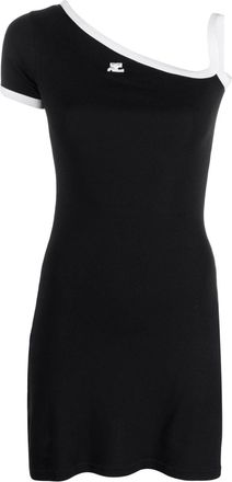 Courrèges embroidered-logo asymmetric short dress - women - Cotton - L - Black