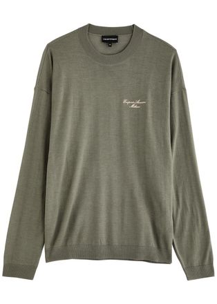 Emporio Armani Logo-embroidered Wool Jumper - Green - Xxl