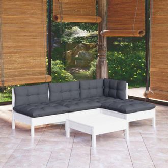 vidaXL Vidaxl - Set Divani da Giardino 5 pz con Cuscini Bianchi Legno di Pino