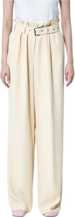 Dries Van Noten Verstelbare Broek met Riem van Effen Weefsel - Dames - Wijde Broeken - Beige - L - Broeken