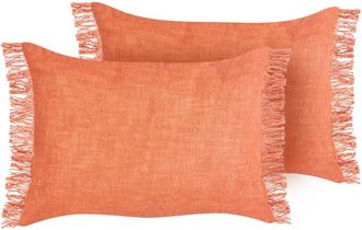 Beliani Beliani - Conjunto de 2 cojines rectangulares con flecos 35 x 50 cm naranja Maba