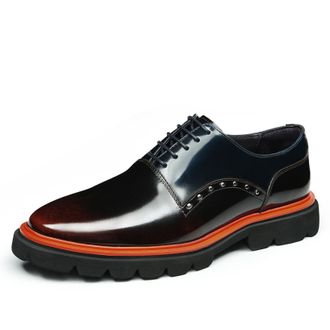 Generic Mens Patent Leather Vintage Brogues Lace Up Formal Shoes Low Chunky Heel Platform Dress Shoes,Brown,4.5 UK