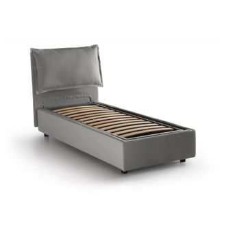 Dmora Dmora - Cama Individual Dmosco, Cama Contenedor Con Revestimiento De Tela, 100% Made In Italy, Apertura Frontal, Adecuado Para Colch&oacute;n 80x190 Cm, Gris