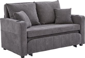 Urban Meuble Sof&aacute; cama de tela de chenilla gris con USB y portavasos